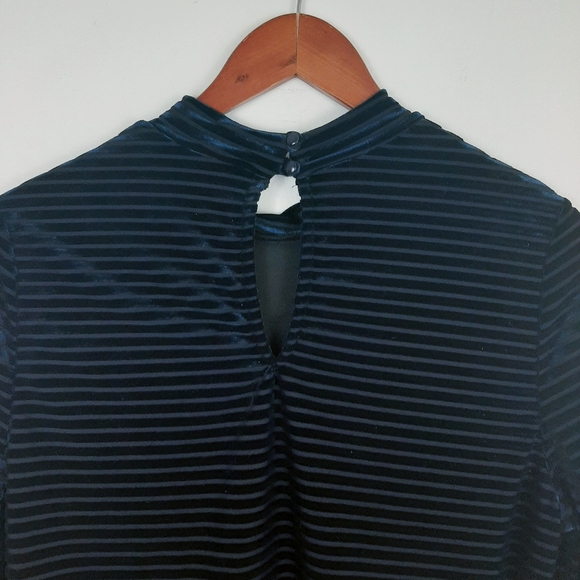 Lulus Ticket to Chic Navy Blue Striped Velvet dres - Picture 4 of 13